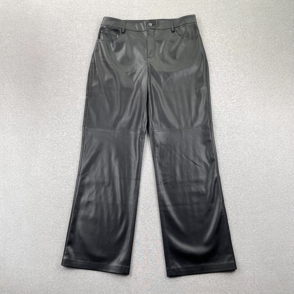 MANGO Faux Leather Pants Womens 10 Black Straight Leg Trouser High Waist Urban